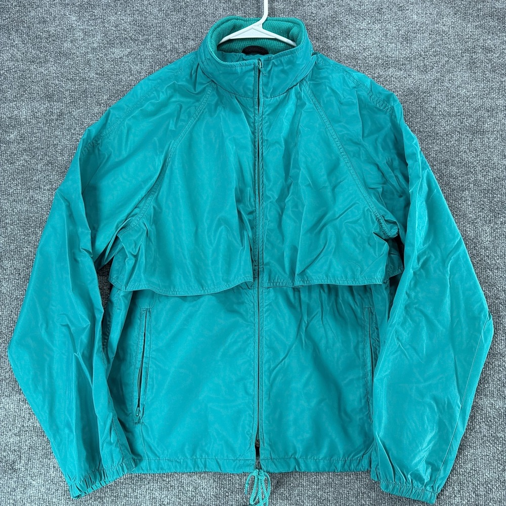 Vintage Eddie Bauer Mens Teal Windbreaker Jacket Packable Hood Large Fall Winter